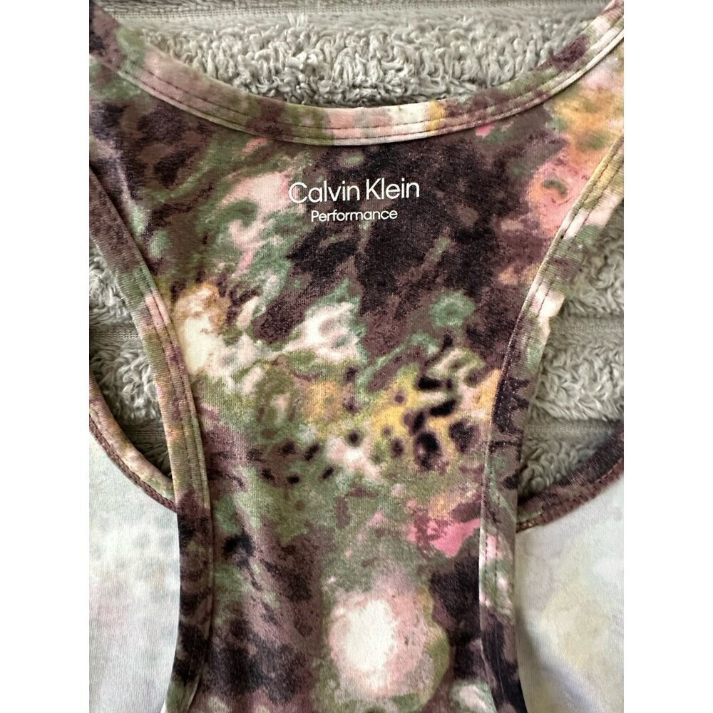Calvin Klein Performance Printed Racerback Women's Crop Tank Top NWT Java - Picture 11 of 15